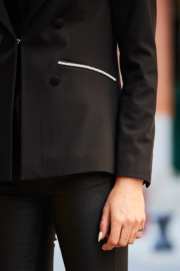 Black Premium Diamante Pocket Trim Tuxedo Blazer - Image 5