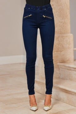 Dark Indigo Zip Detail Jeggings