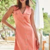 Coral Button Front Sleeveless Denim Dress