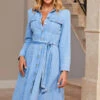 Light Wash Denim Midi Shirt Dress