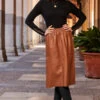Tan Faux Leather Stretch Waist Skirt