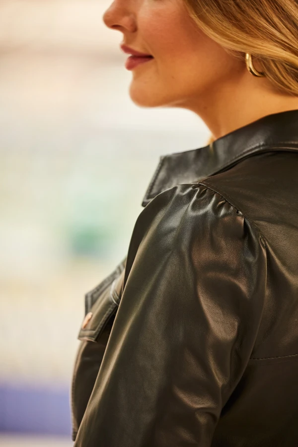 Black Rose Gold Popper Front Belted Leather Dress - Image 5