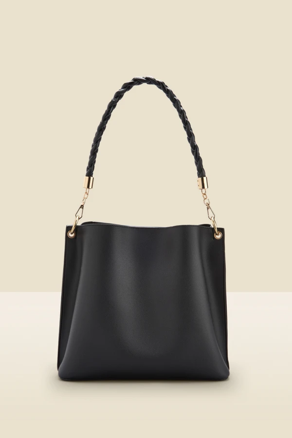 Black Faux Leather Twist Strap Detail Shoulder Bag - Image 2