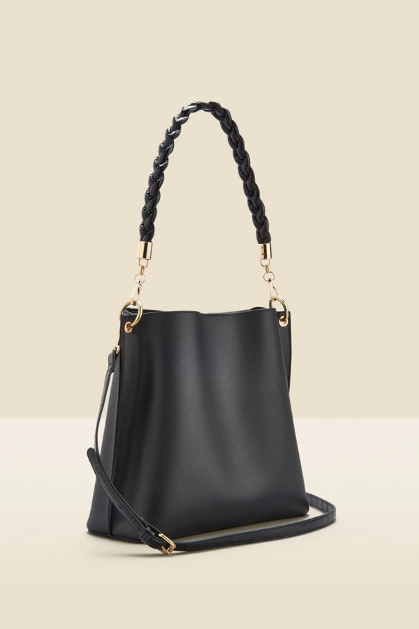 Black Faux Leather Twist Strap Detail Shoulder Bag - Image 3