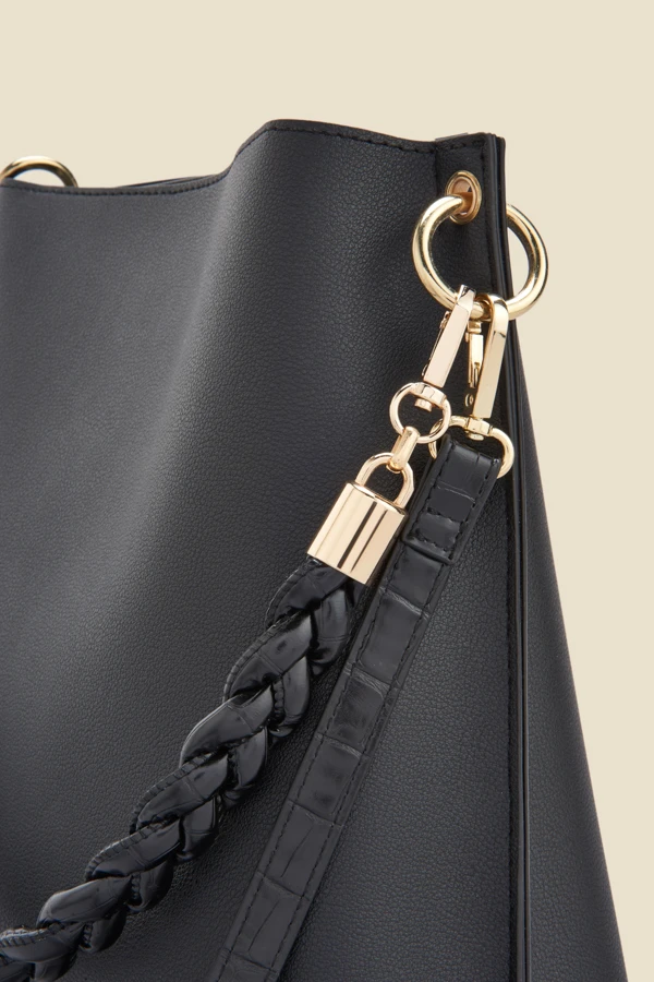 Black Faux Leather Twist Strap Detail Shoulder Bag - Image 5