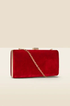 Red Velvet Clasp Detail Box Clutch Bag
