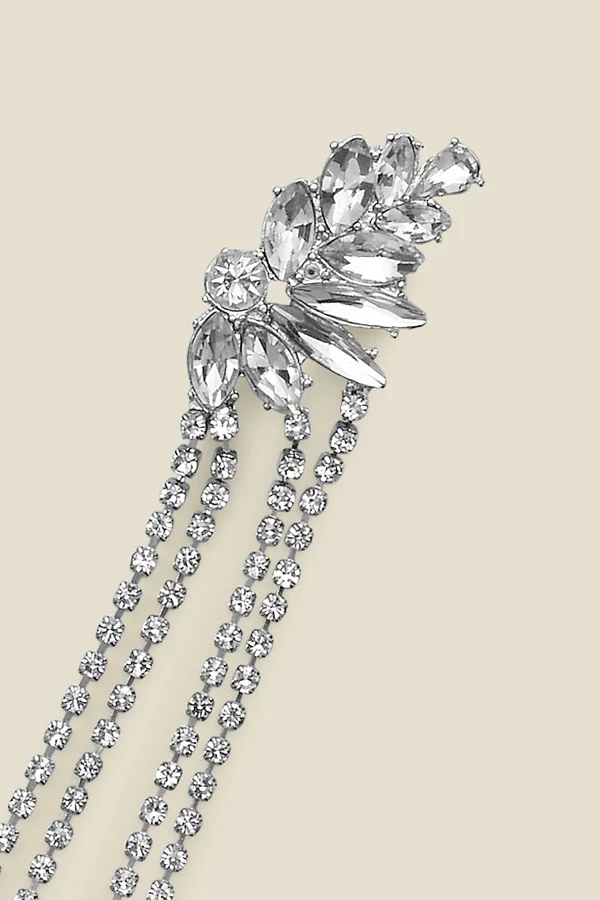 Silver Rhinestone Detail Diamante Drop Earrings - Image 4
