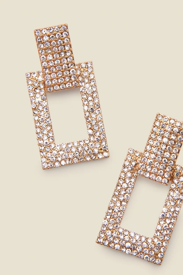 Gold Diamante Door Knocker Earrings - Image 2