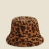 Leopard Print Faux Fur Bucket Hat