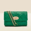 Green Faux Leather Quilted Clasp Detail Cross Body Bag