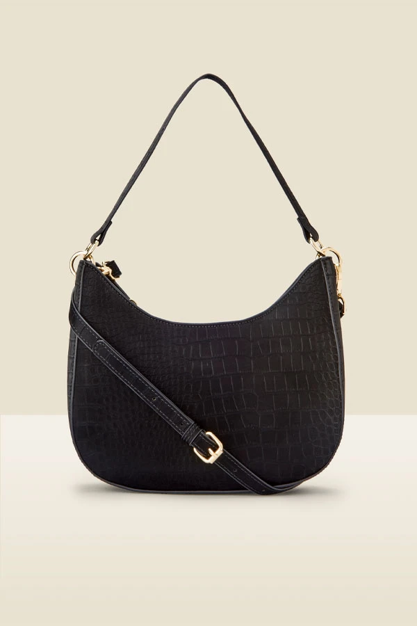 Black Croc Faux Leather Shoulder Bag - Image 2