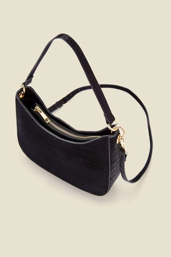Black Croc Faux Leather Shoulder Bag - Image 3