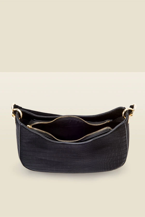 Black Croc Faux Leather Shoulder Bag - Image 4