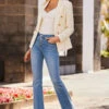 Light Wash Button Front Kick Flare Jeans