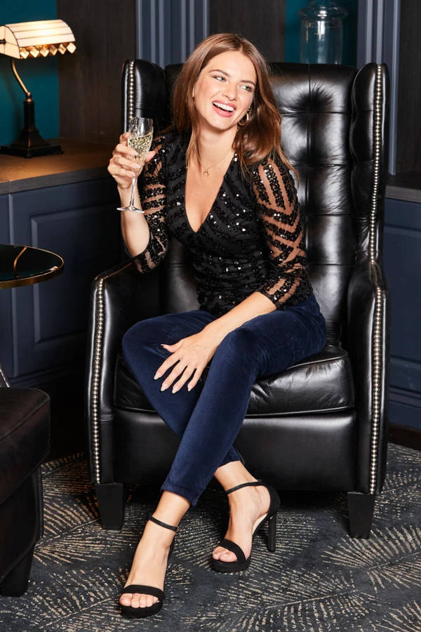 Black Luxe Geometric Sequin Print Top - Image 5