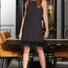 Black Feather Trim Shift Dress