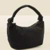 Black Faux Leather Knot Detail Slouched Shoulder Bag