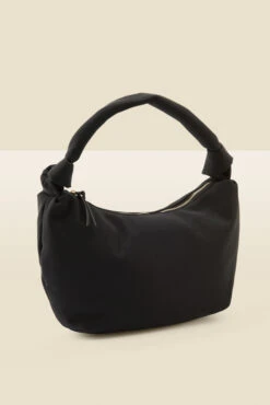 Black Faux Leather Knot Detail Slouched Shoulder Bag