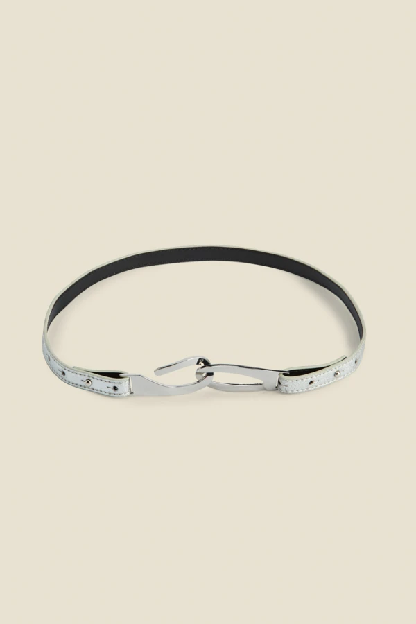 Silver Patent Leather Slim Waist Belt With Silver Clasp - Image 2
