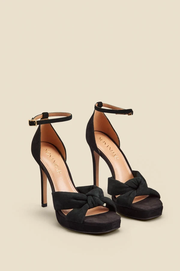 Black Nubuck Leather Knot Detail Platform Heel